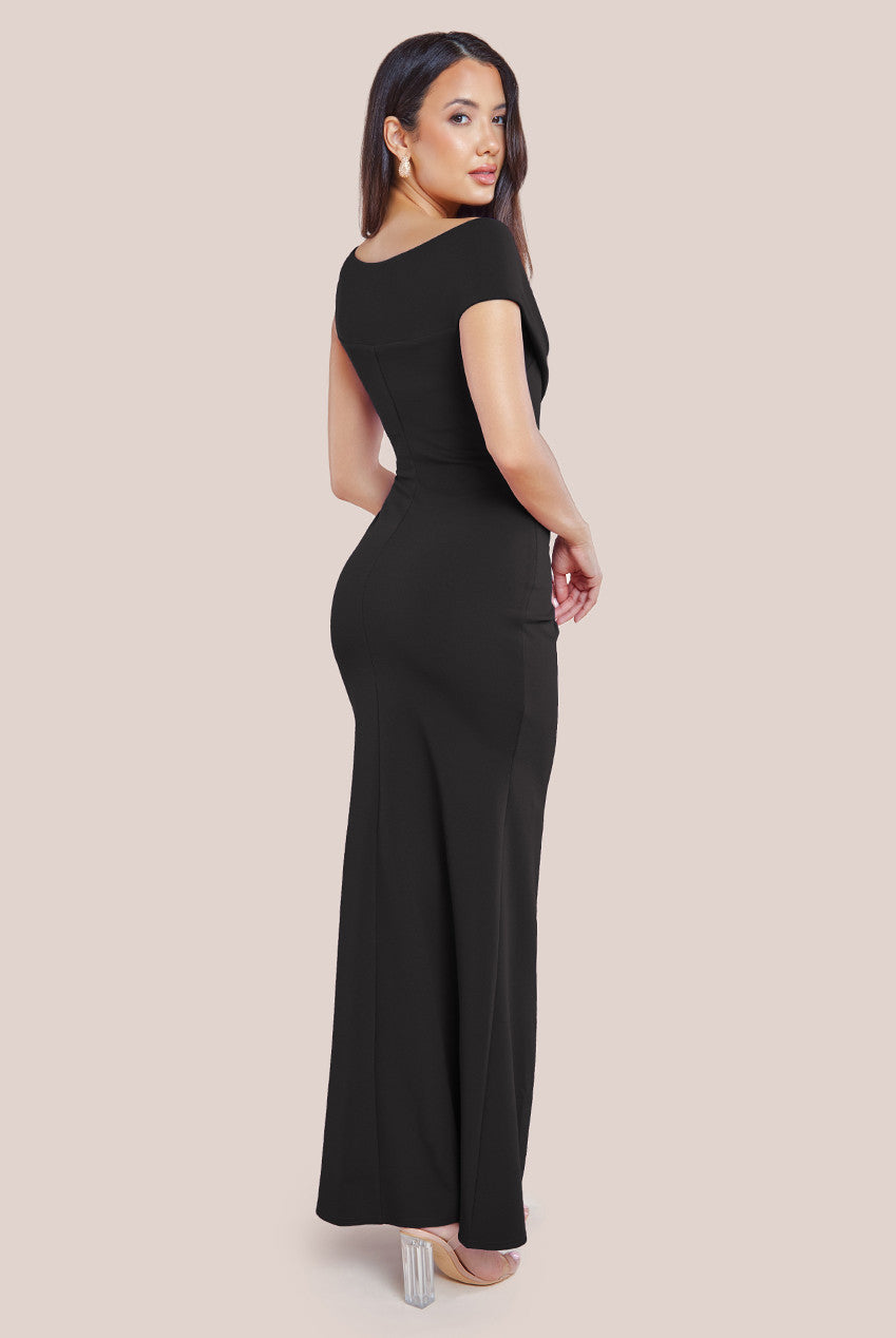 Scuba Crepe  Off The Shoulder Maxi - Black DR3774