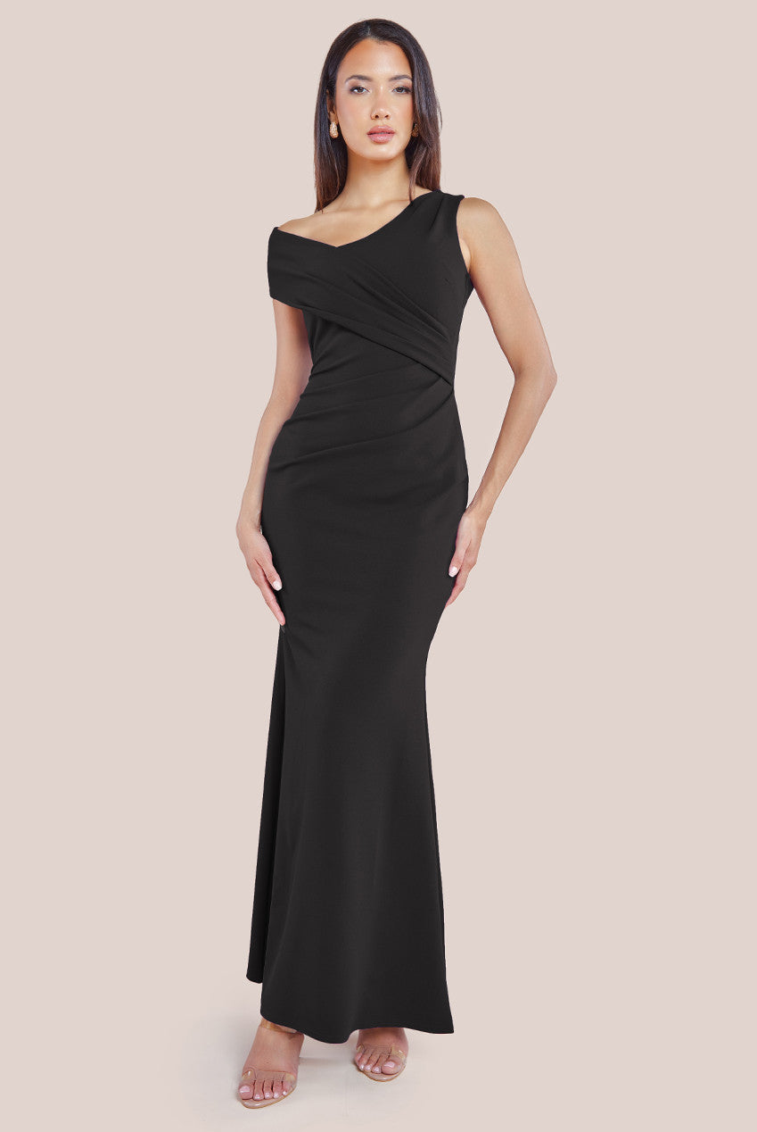 Scuba Crepe  Off The Shoulder Maxi - Black DR3774