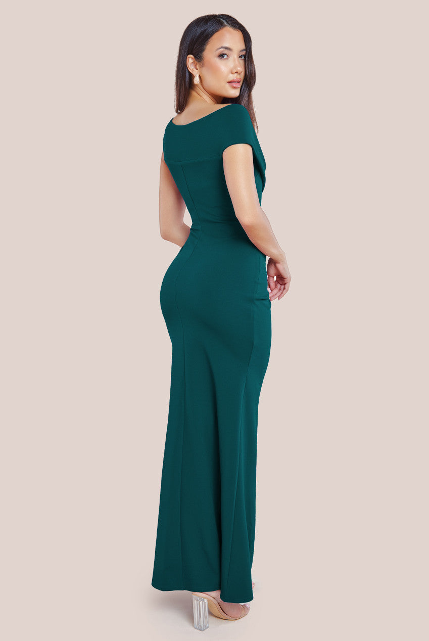 Scuba Crepe  Off The Shoulder Maxi - Emerald Green DR3774