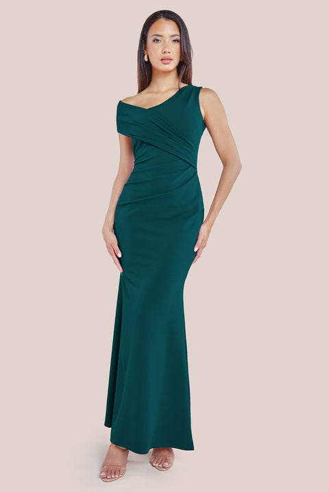 Scuba Crepe  Off The Shoulder Maxi - Emerald Green DR3774