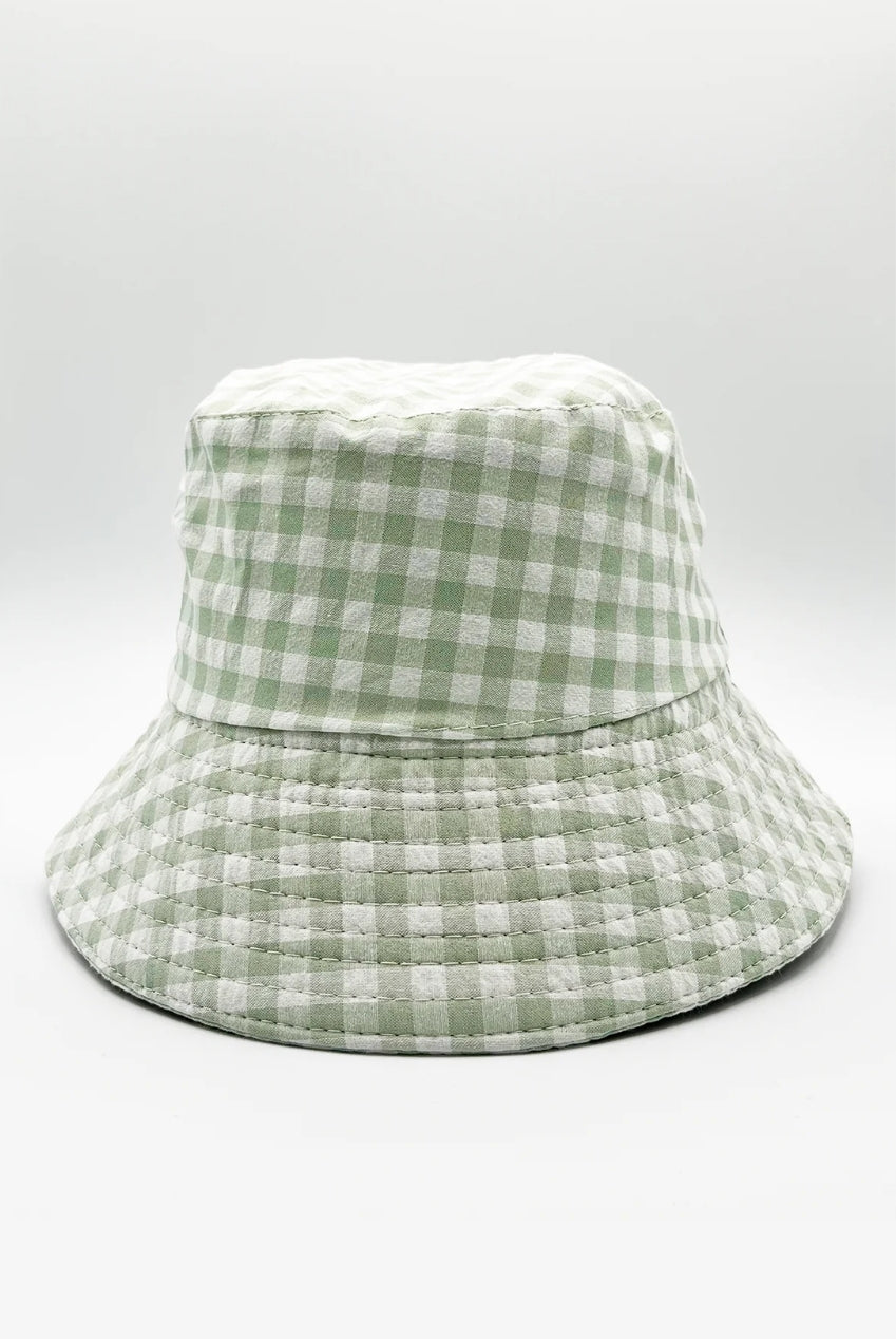 Rylee Gingham Bucket Hat In Green & White HW300230
