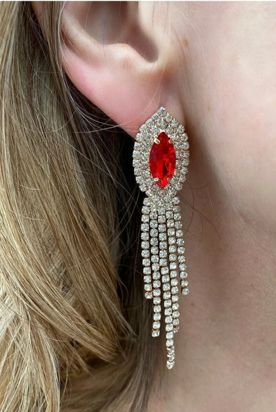 Red - Red Earrings Diamante Earrings by QueenMee Accessories