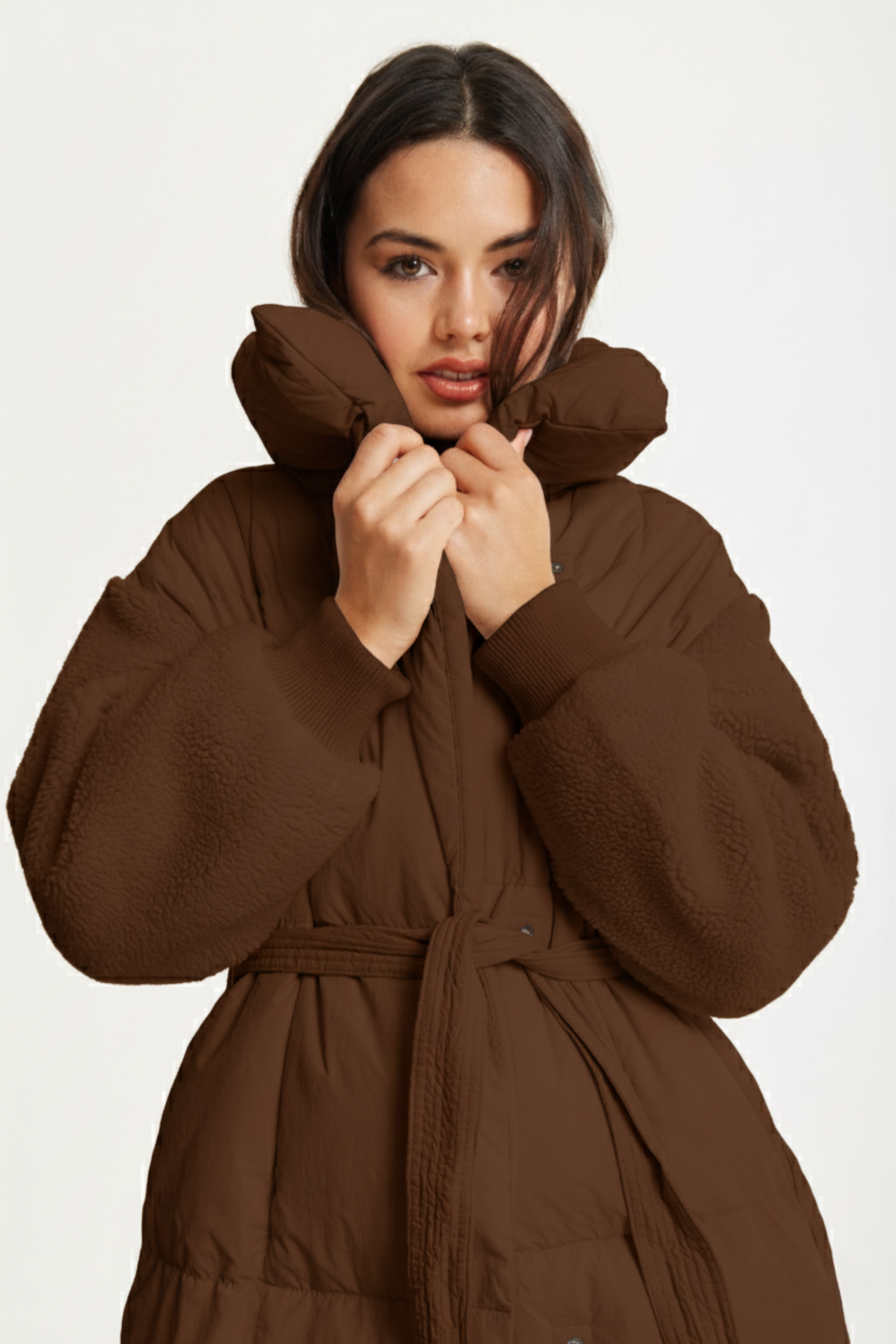 Brown Longline Belted Puffer Coat 25AWBROW013