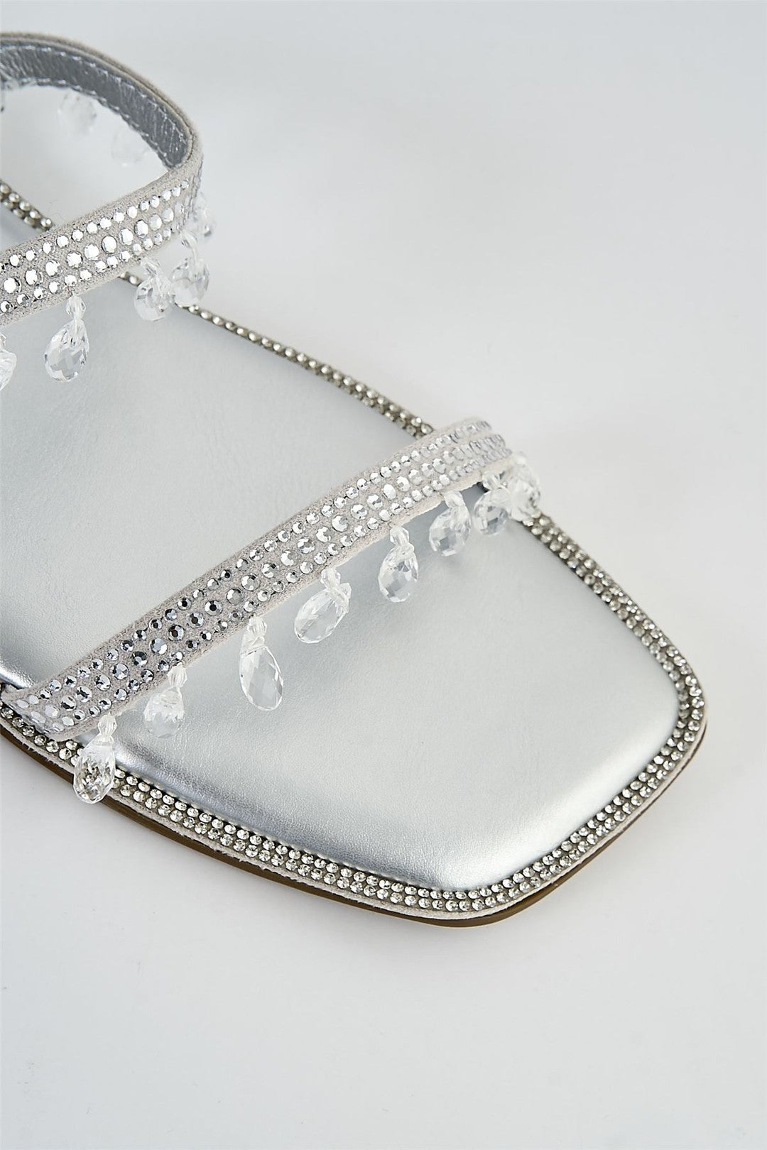 Maddie 2 Band Gemstone Droplet Flat Sliders In Silver 1008-SVR
