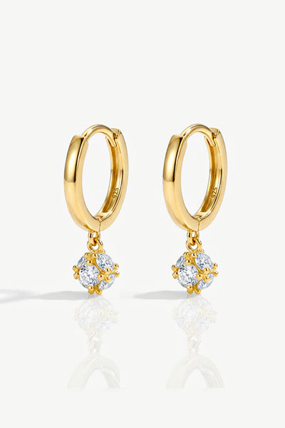 Gold - Dainty Huggie Hoop Earrings With Round Stone by MUCHV