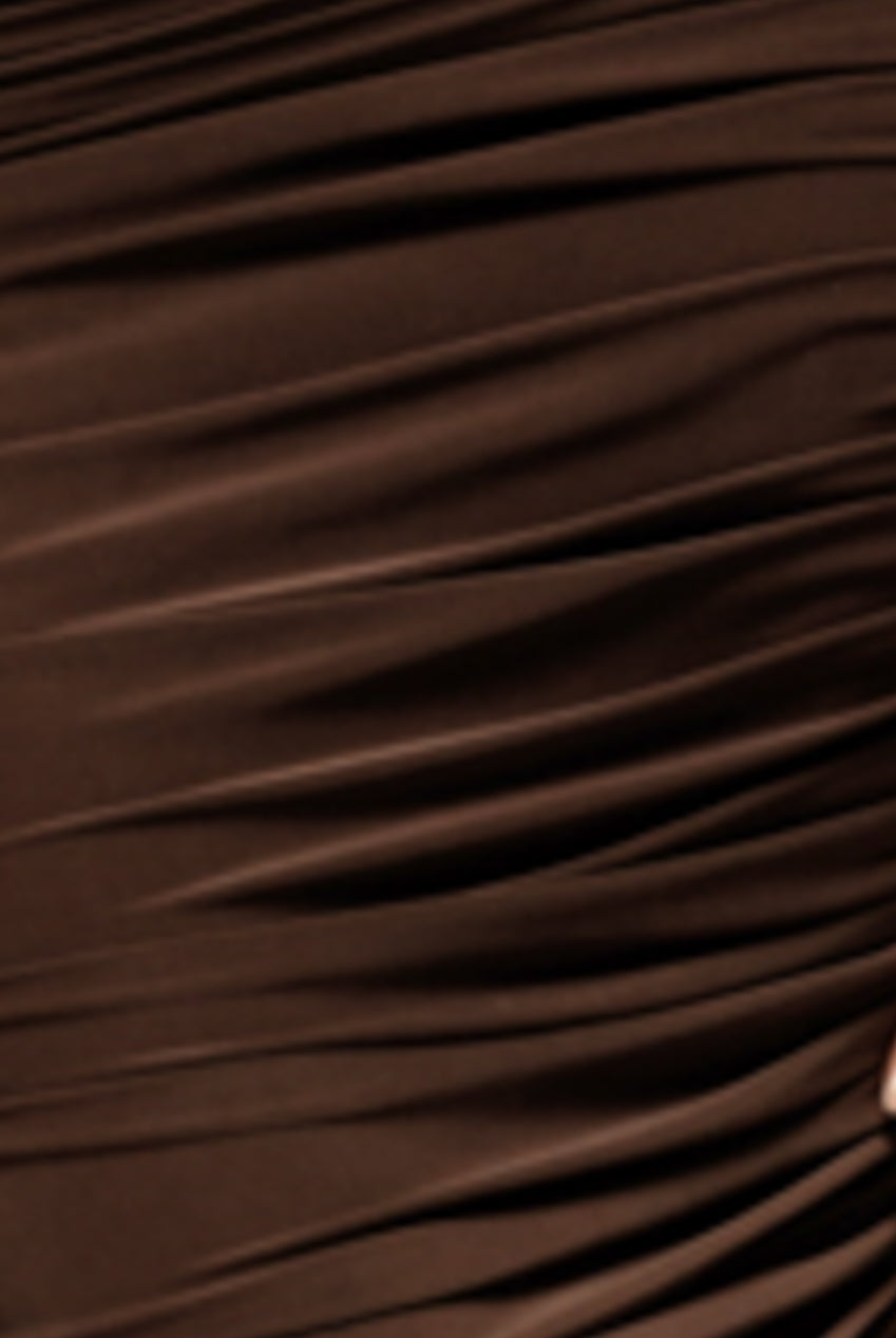 Side Gathered Asymmetric Midi Skirt - Brown SK63