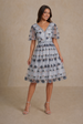 V Neck Floral Embroidered Lace Midi Dress In Blue by Chi Chi London