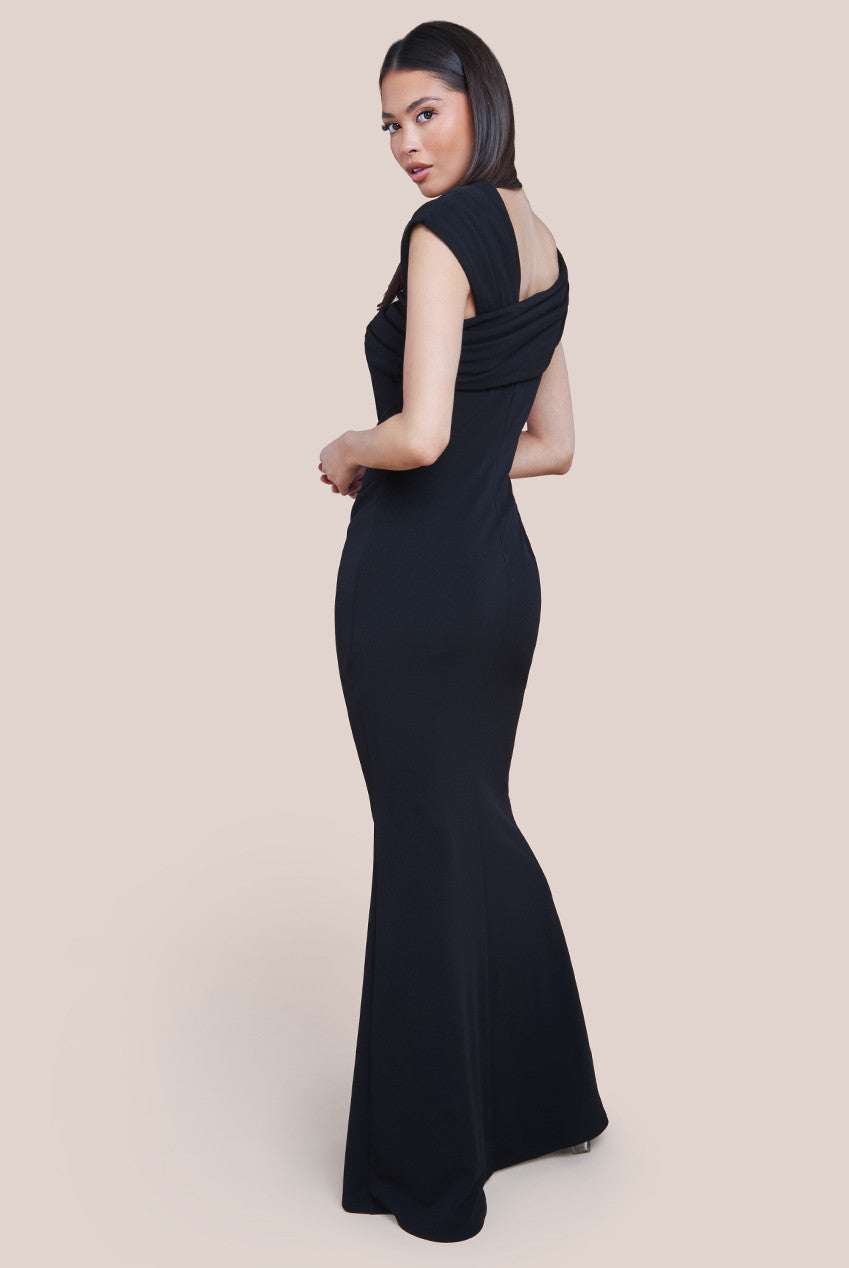 One Shoulder Evening Maxi Dress - Black DR3231