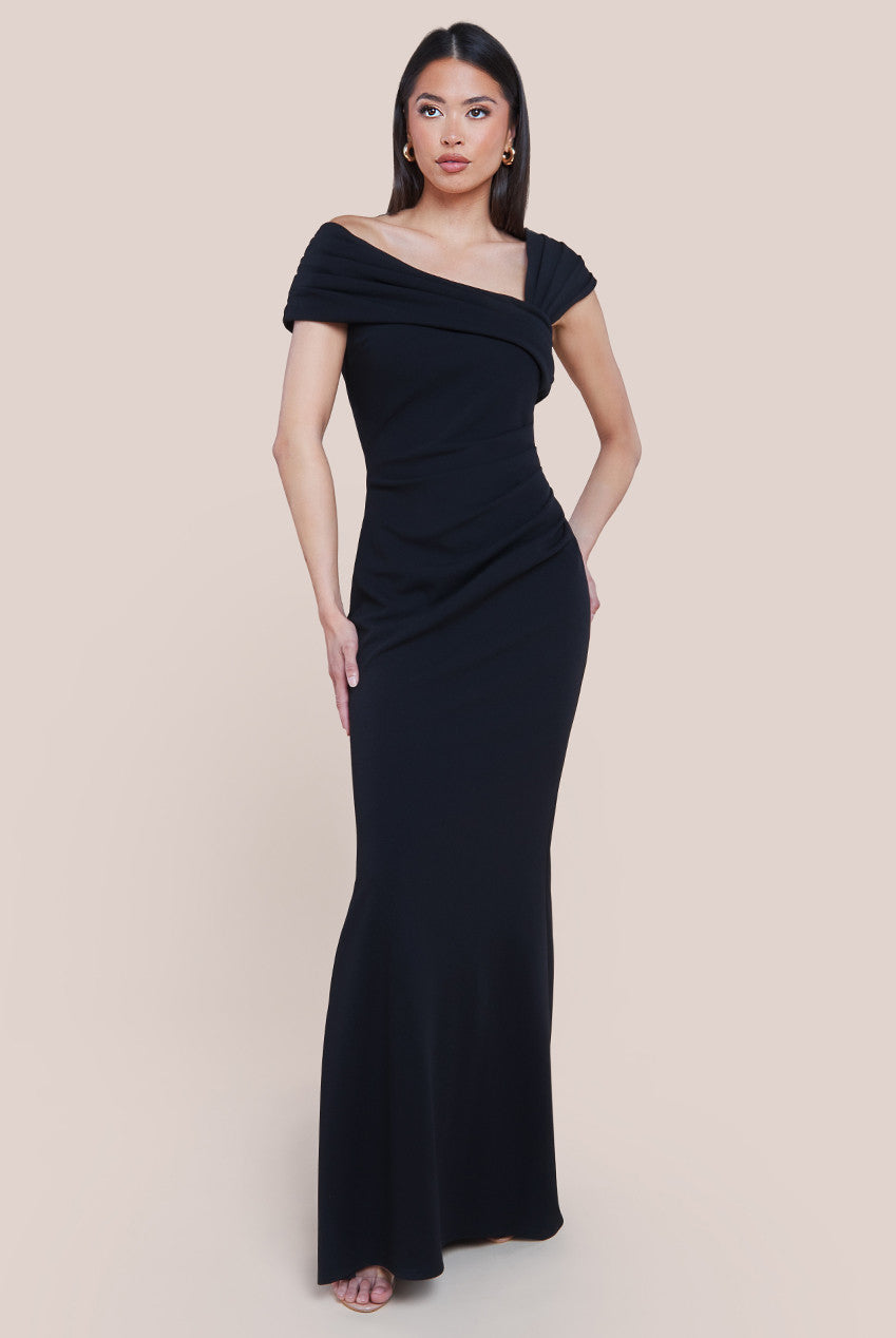 One Shoulder Evening Maxi Dress - Black DR3231