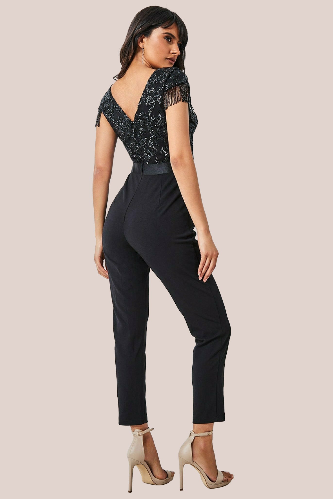 Tassel Sequin Jumpsuit - Black TR268