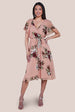 Goddiva Floral Printed Flutter Sleeve Chiffon Midi Dress - Peach