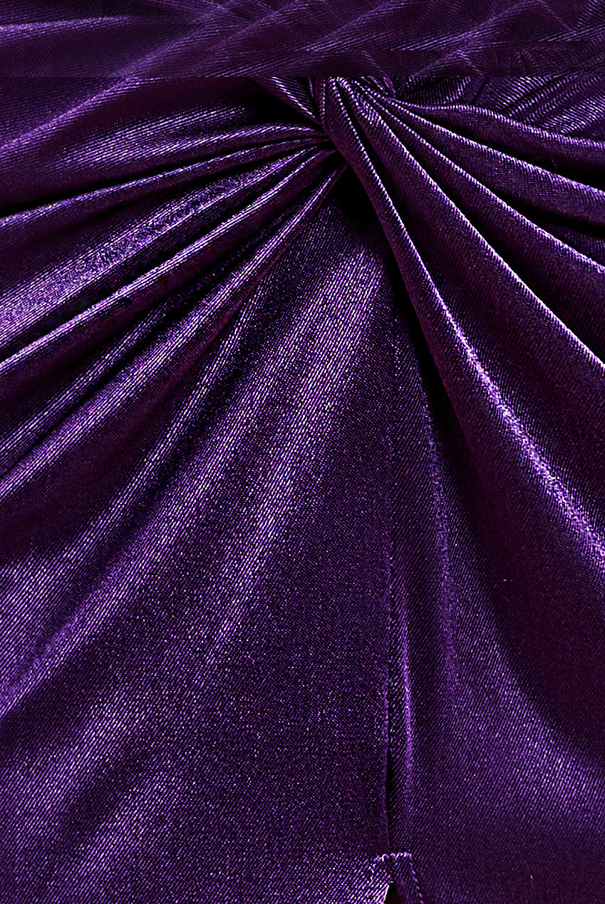 Satin Wrap Knotted Midi Dress - Purple DR3637