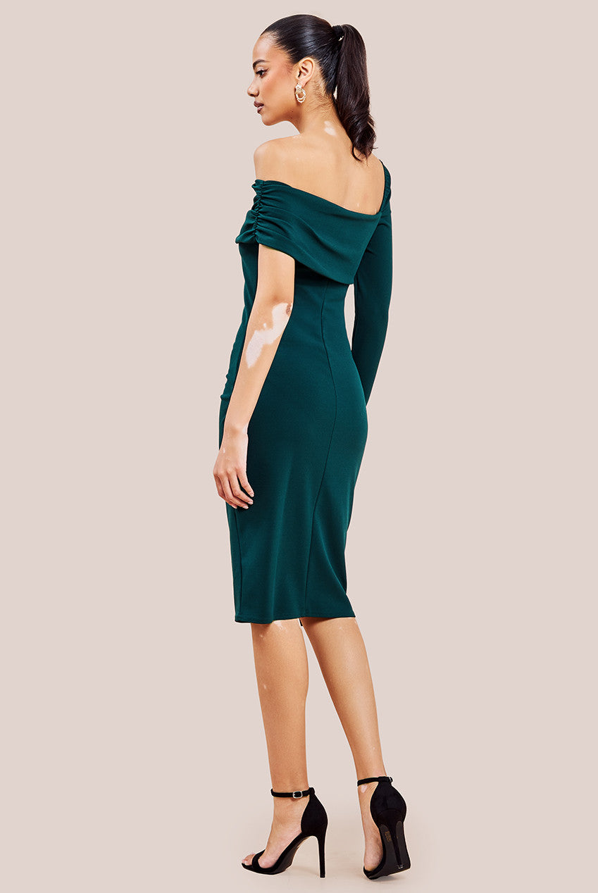 One Shoulder Scuba Midi Dress - Emerald Green DR3638