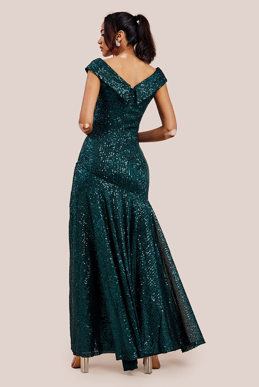 Bardot Sequin Pleated Maxi Dress - Emerald Green DR3643A