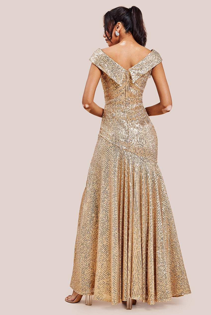 Bardot Sequin Pleated Maxi Dress - Gold DR3643A