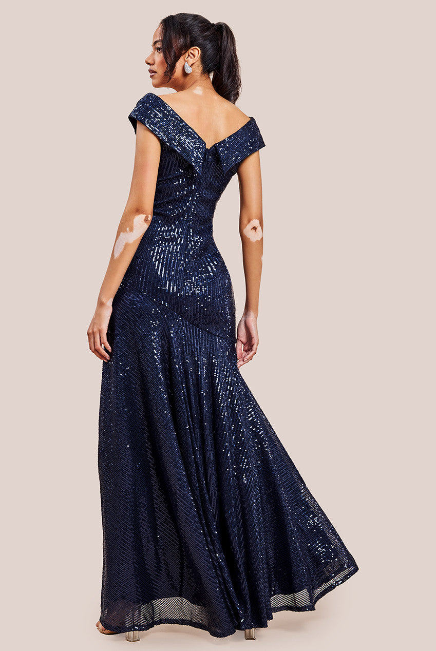 Bardot Sequin Pleated Maxi Dress - Navy DR3643A