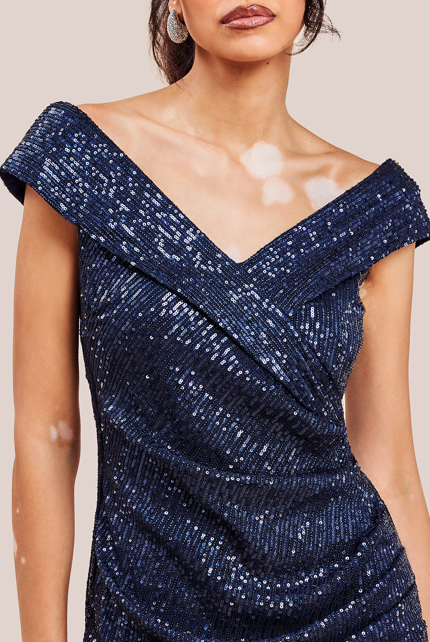 Bardot Sequin Pleated Maxi Dress - Navy DR3643A