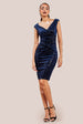 Goddiva Sequin & Velvet Bardot Midi Dress - Navy