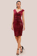 Goddiva Sequin & Velvet Bardot Midi Dress - Wine