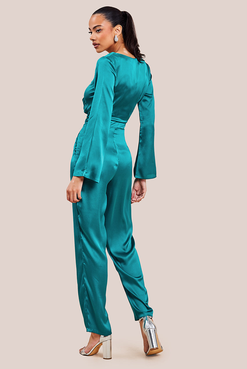 Cut Out Satin Jumpsuit - Emerald TR309