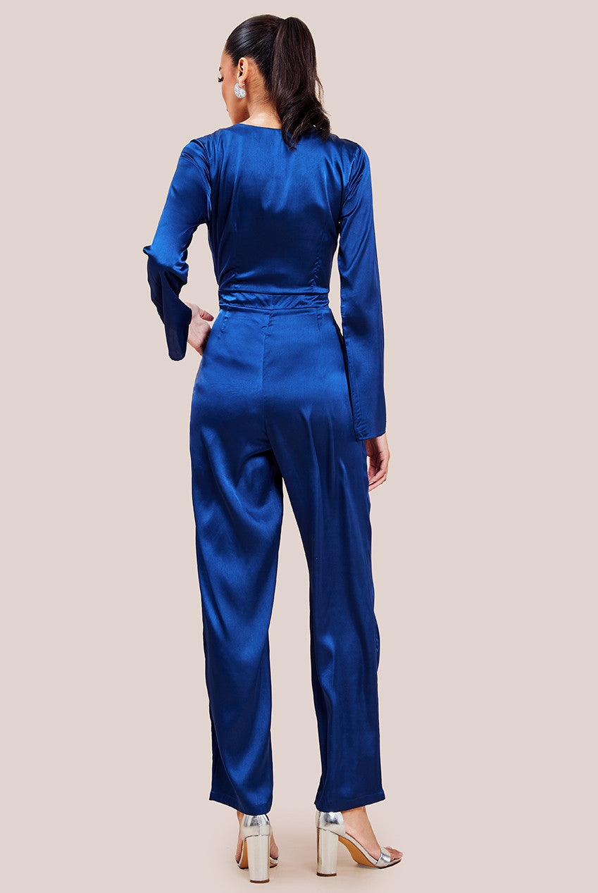 Cut Out Satin Jumpsuit - Navy TR309