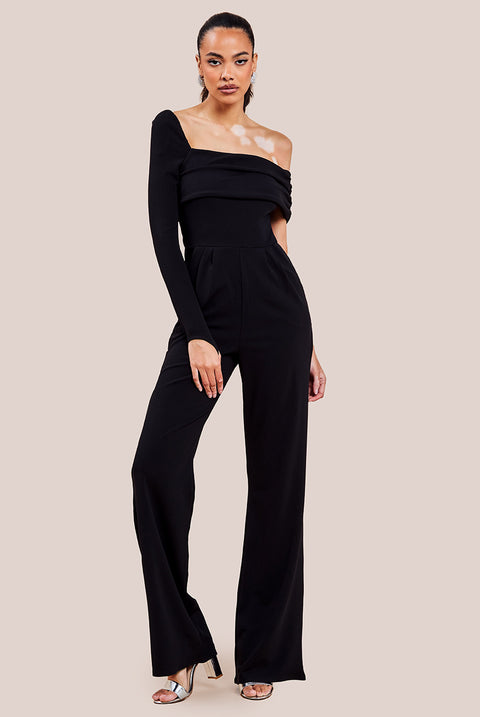 One Shoulder Scuba Jumpsuit - Black TR375