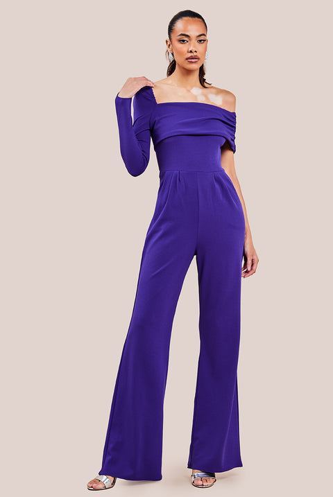 Goddiva One Shoulder Scuba Jumpsuit - Purple