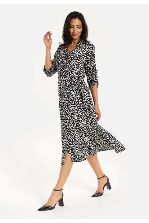 Leopard Print Button Through Midi Shirt Dress SNL0021