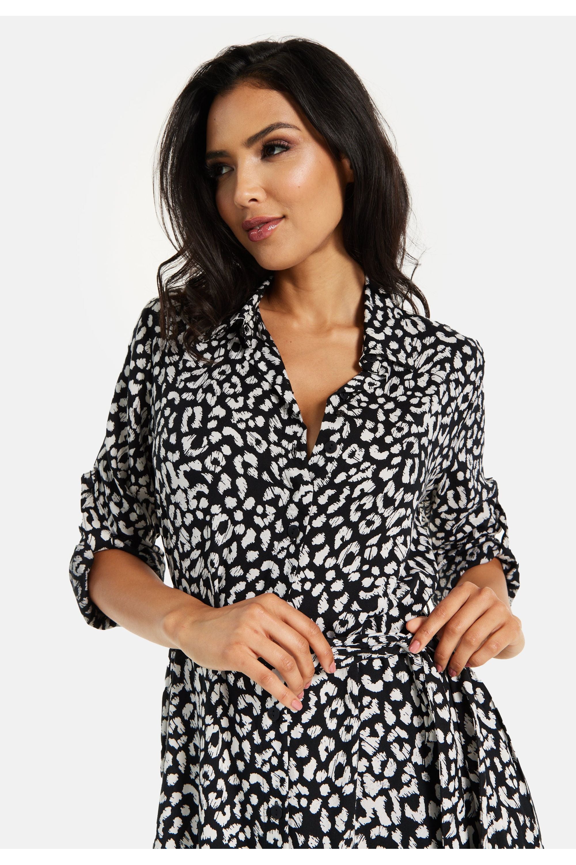 Leopard Print Button Through Midi Shirt Dress SNL0021
