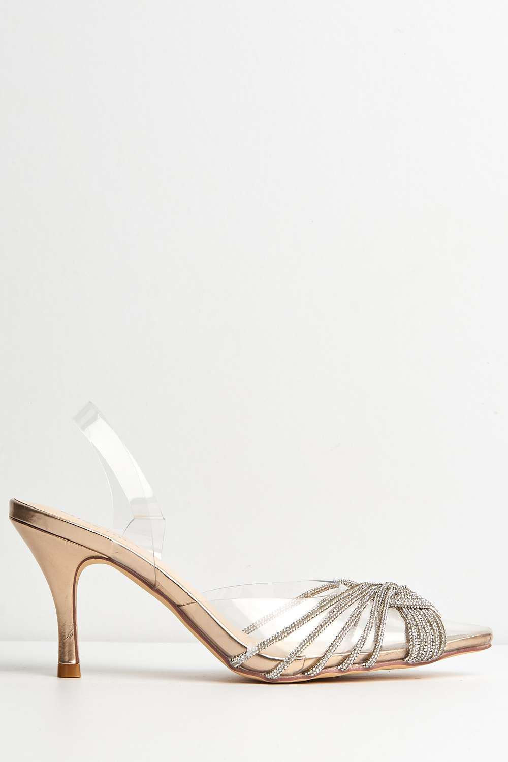 Liz Diamante Embellished Sling Back Perspex Court Shoes In Rose Gold DOVER2-RGOL