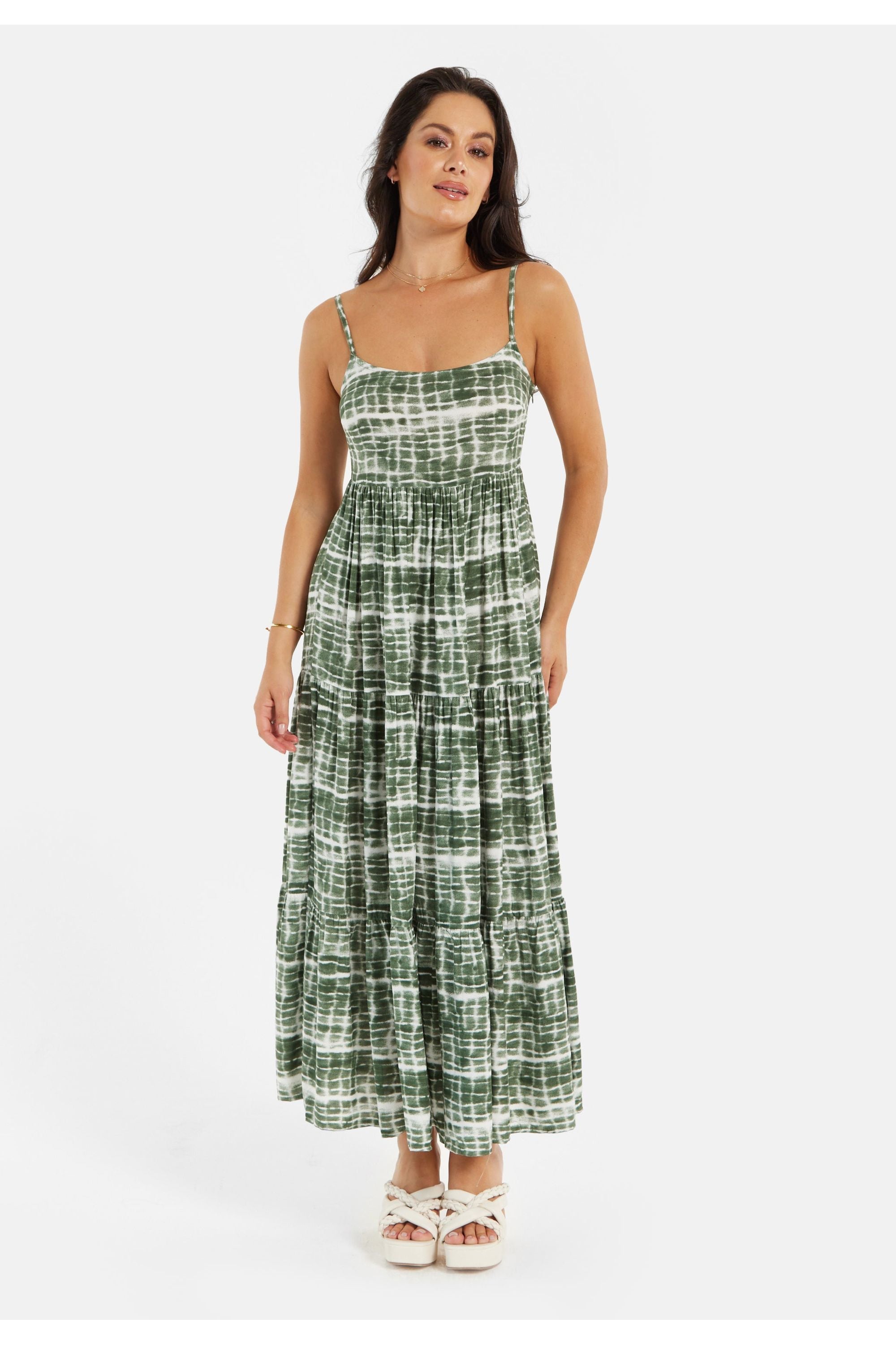 Khaki Tie Dye Cami Maxi Dress TRDR005