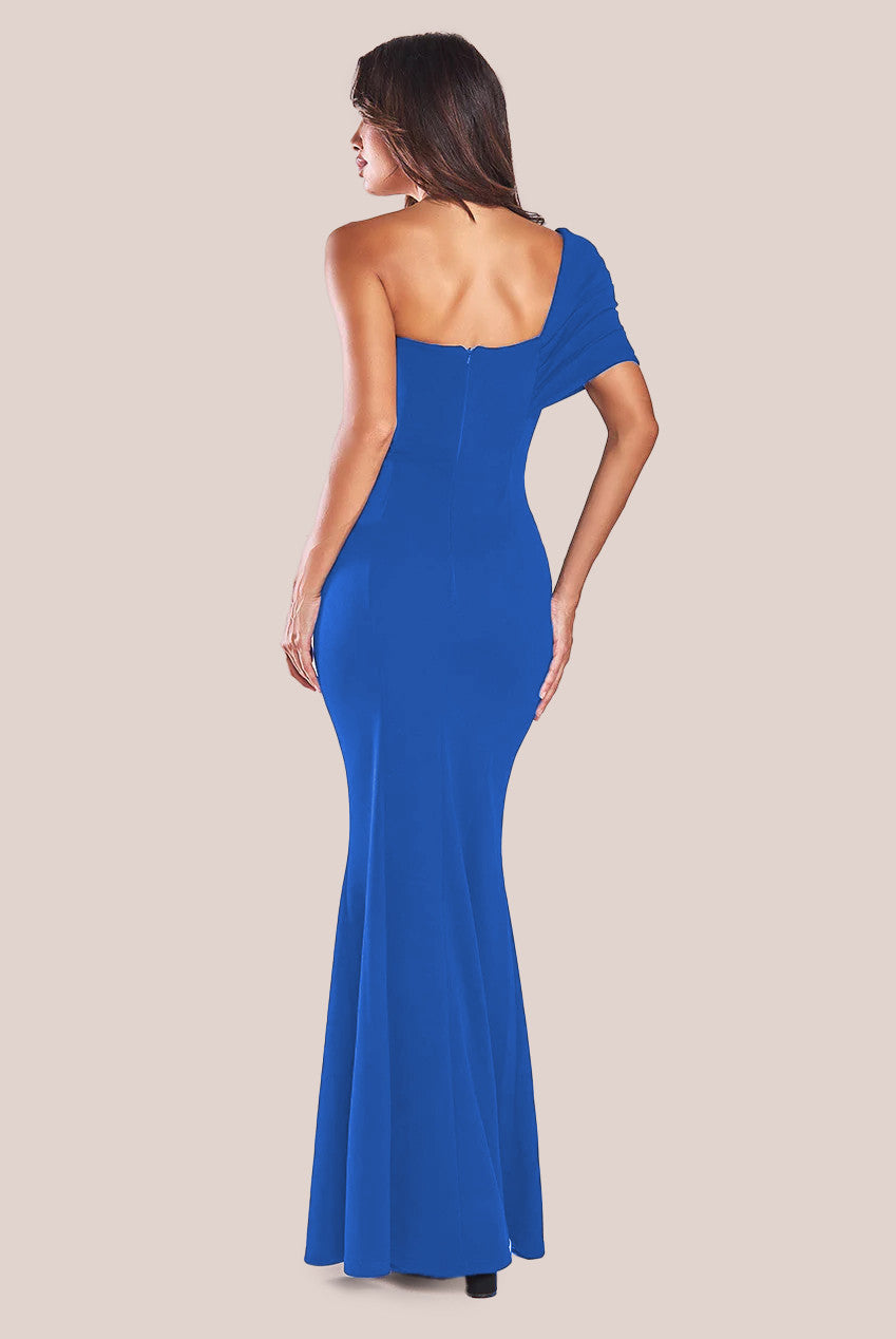 One Shoulder Fan Maxi Dress - Royal Blue DR3405