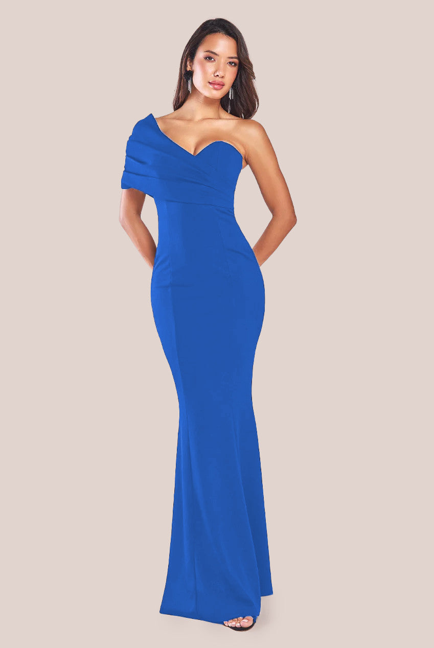 One Shoulder Fan Maxi Dress - Royal Blue DR3405