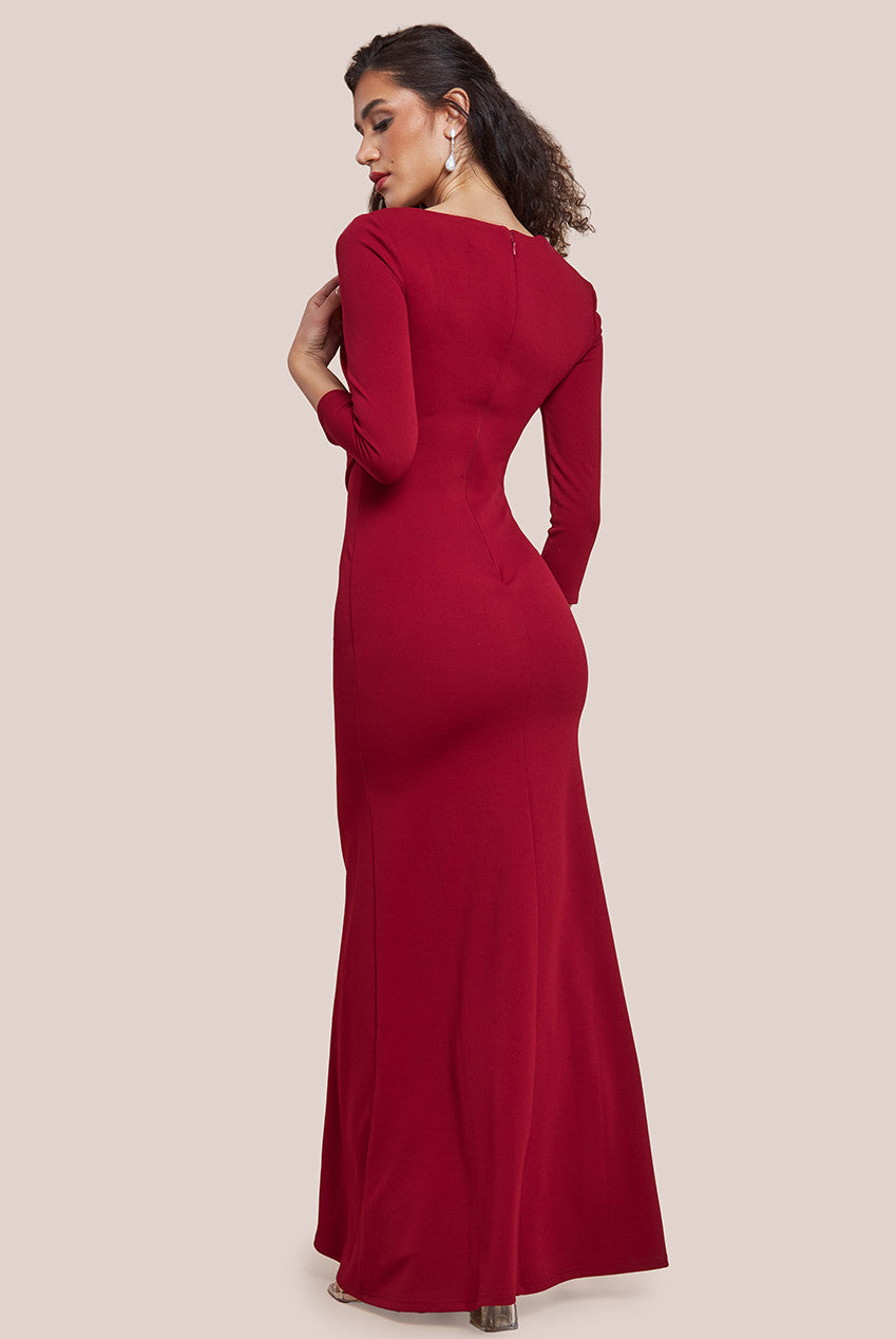 Asymmetric Neck Diamante Embellished Maxi Dress - Wine DR4421