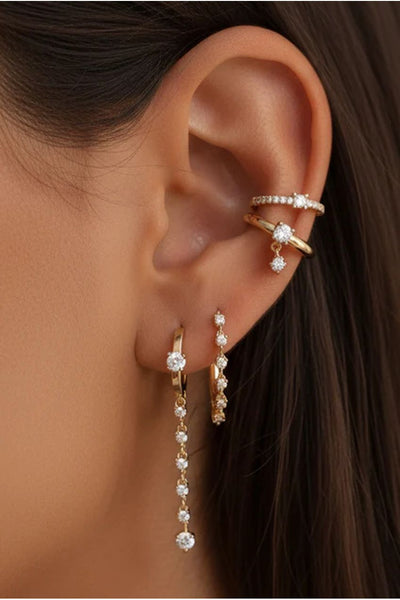 Gold - Ear Cuffs With Dangling Stone Charms by MUCHV