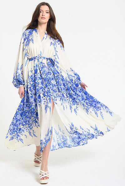 Multi - Blue Floral Maxi Dress by Liquorish
