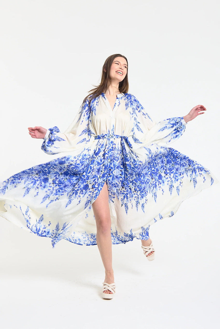 Blue Floral Maxi Dress LQSS2635039