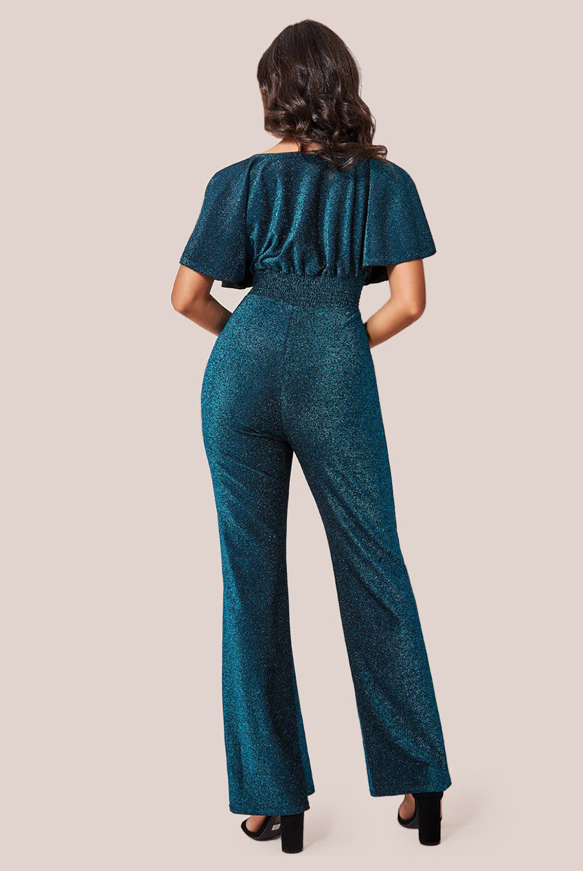 Lurex Wrap Style Jumpsuit - Blue TR359