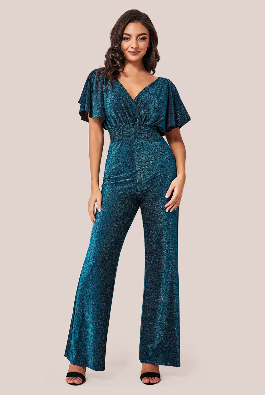 Lurex Wrap Style Jumpsuit - Blue TR359