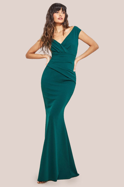 Bardot Pleated Maxi Dress - Emerald Green DR1092