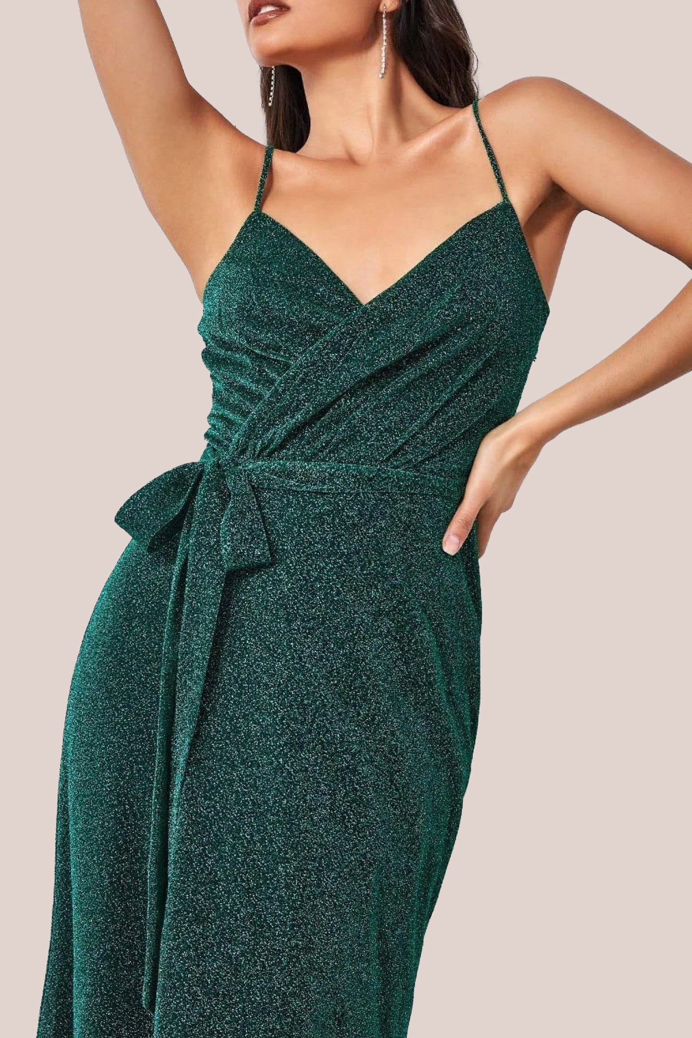 Wrap Style Spaghetti Strap Maxi With Split - Emerald DR3137A