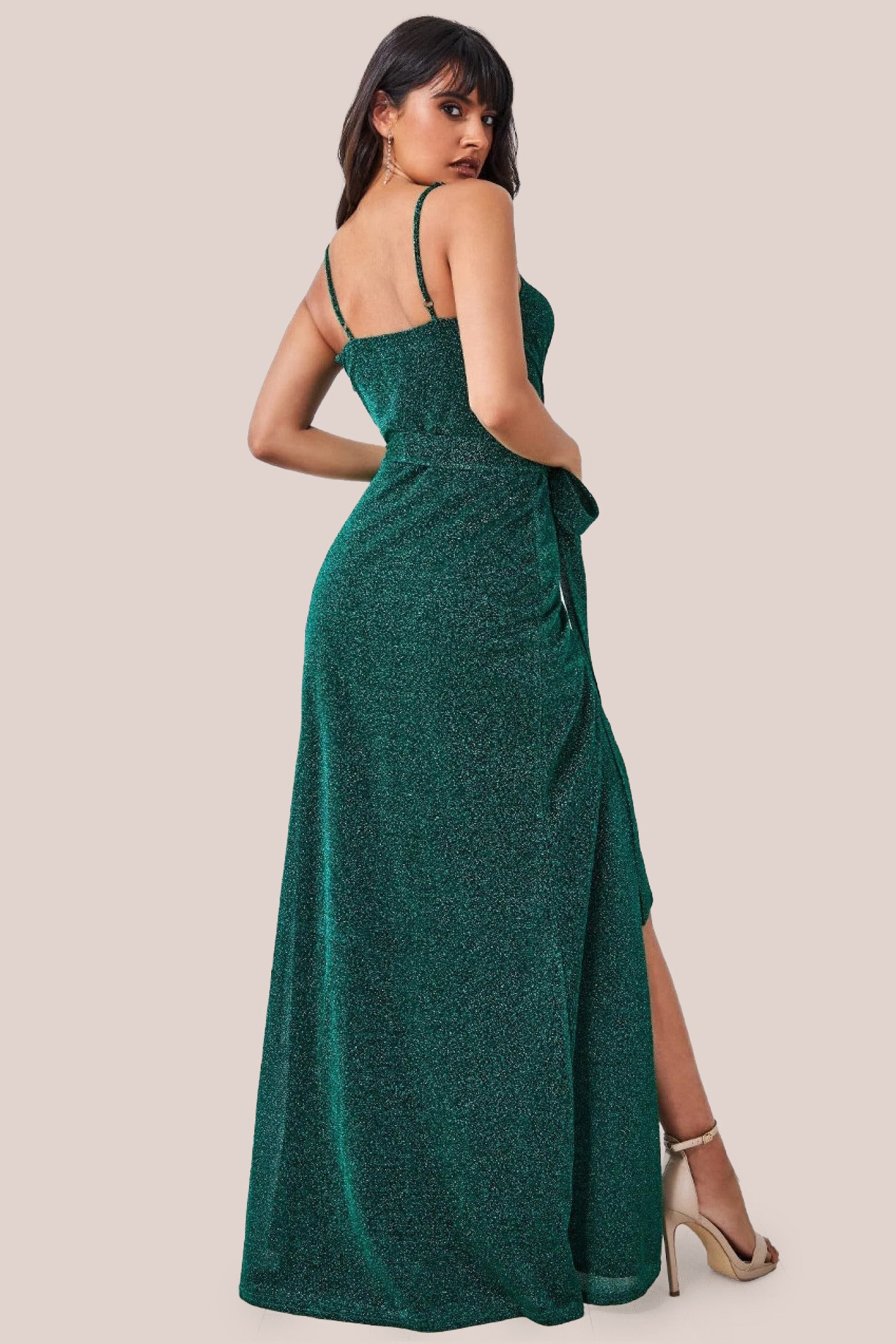 Wrap Style Spaghetti Strap Maxi With Split - Emerald DR3137A