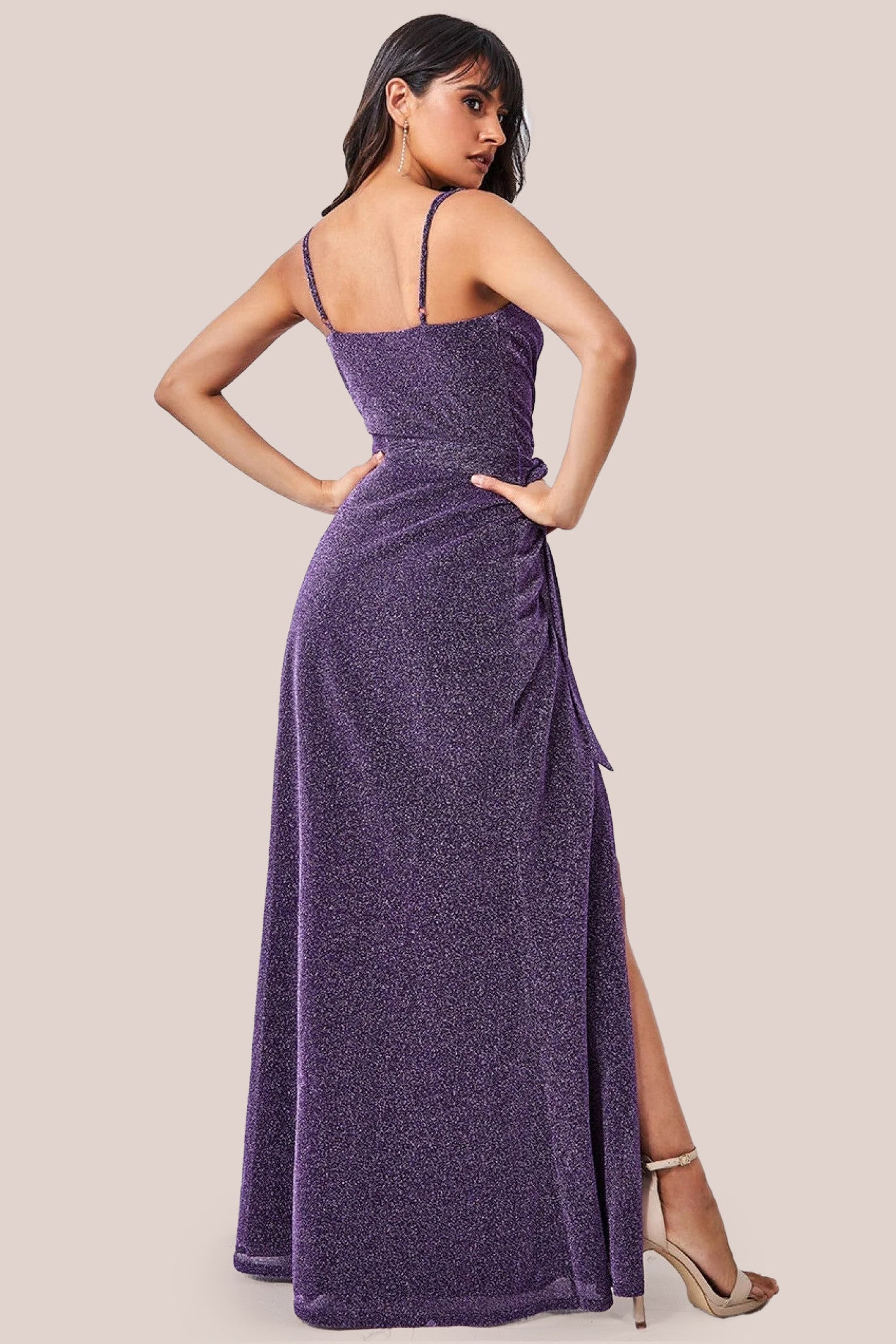 Wrap Style Spaghetti Strap Maxi With Split - Purple DR3137A