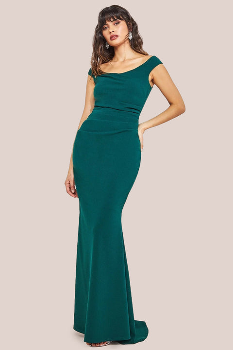 Off The Shoulder Scuba Maxi Dress - Emerald Green by Goddiva