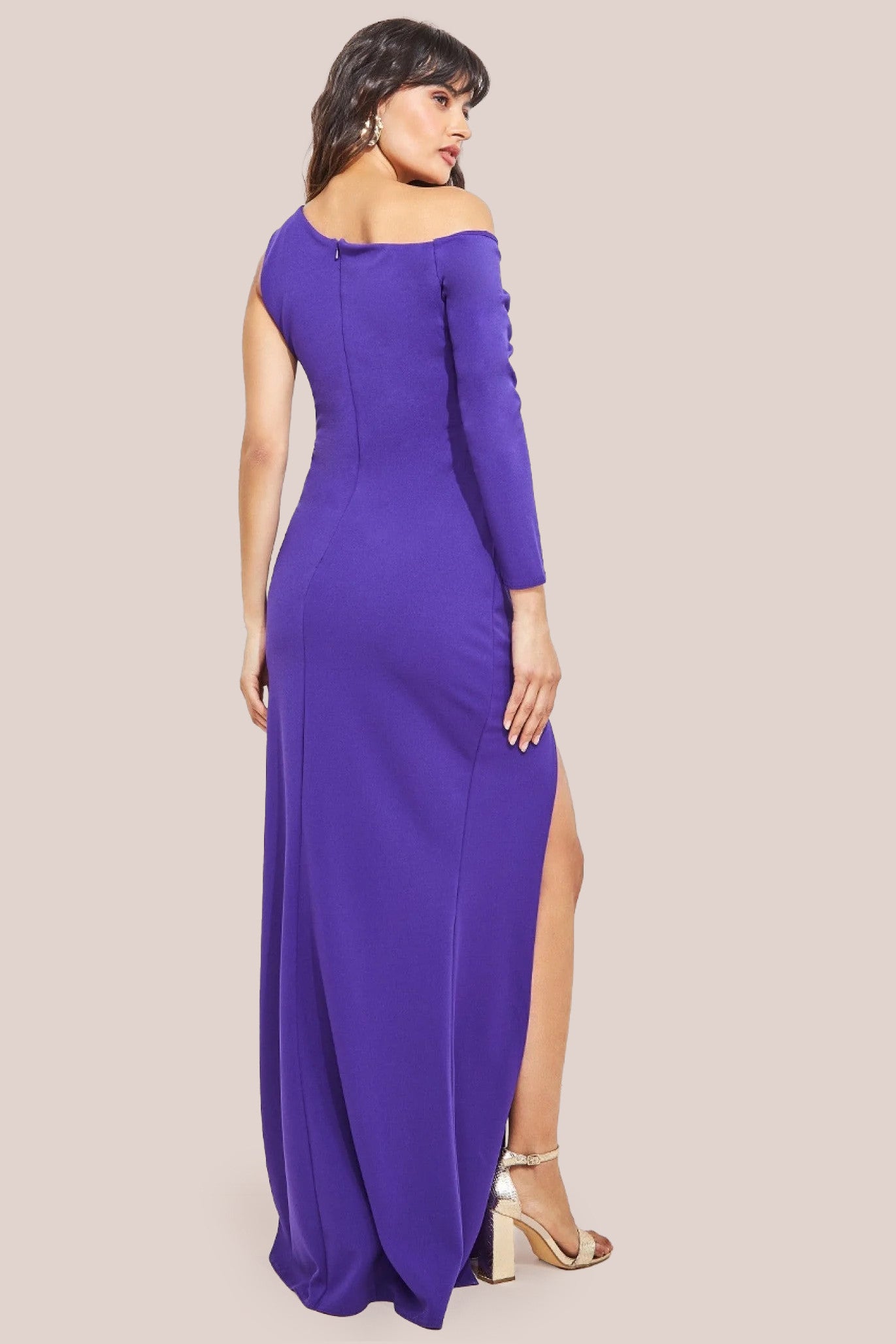 One Shoulder Front Split Scuba Maxi - Purple DR3518