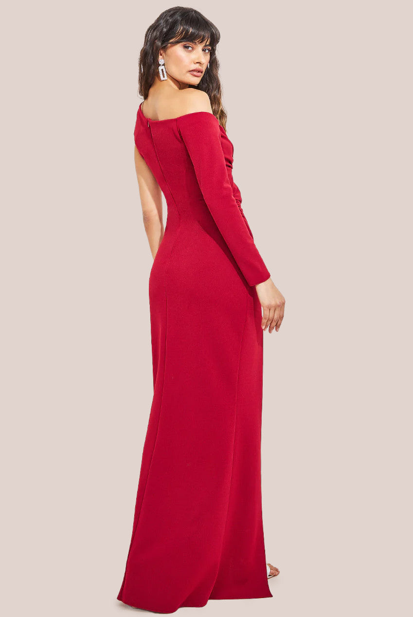 One Shoulder Front Split Scuba Maxi - Wine DR3518