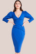 Goddiva Front Wrap Pleated Scuba Midi Dress - Royal Blue