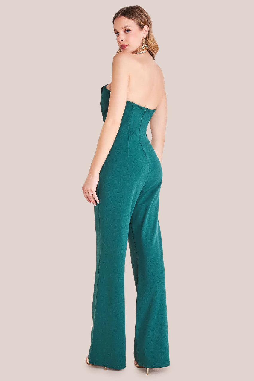 Satin Collar Scuba Jumpsuit - Emerald Green TR299