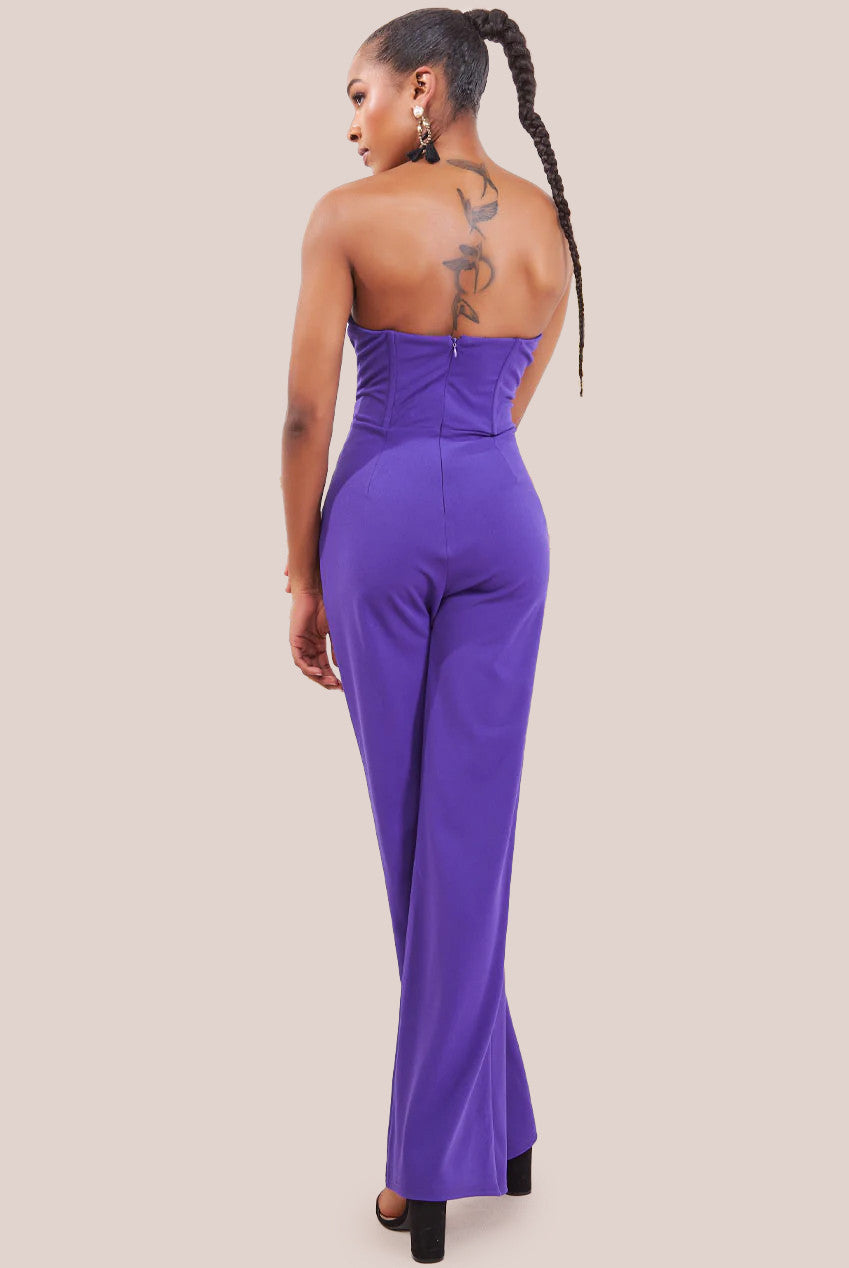 Satin Collar Scuba Jumpsuit - Purple TR299