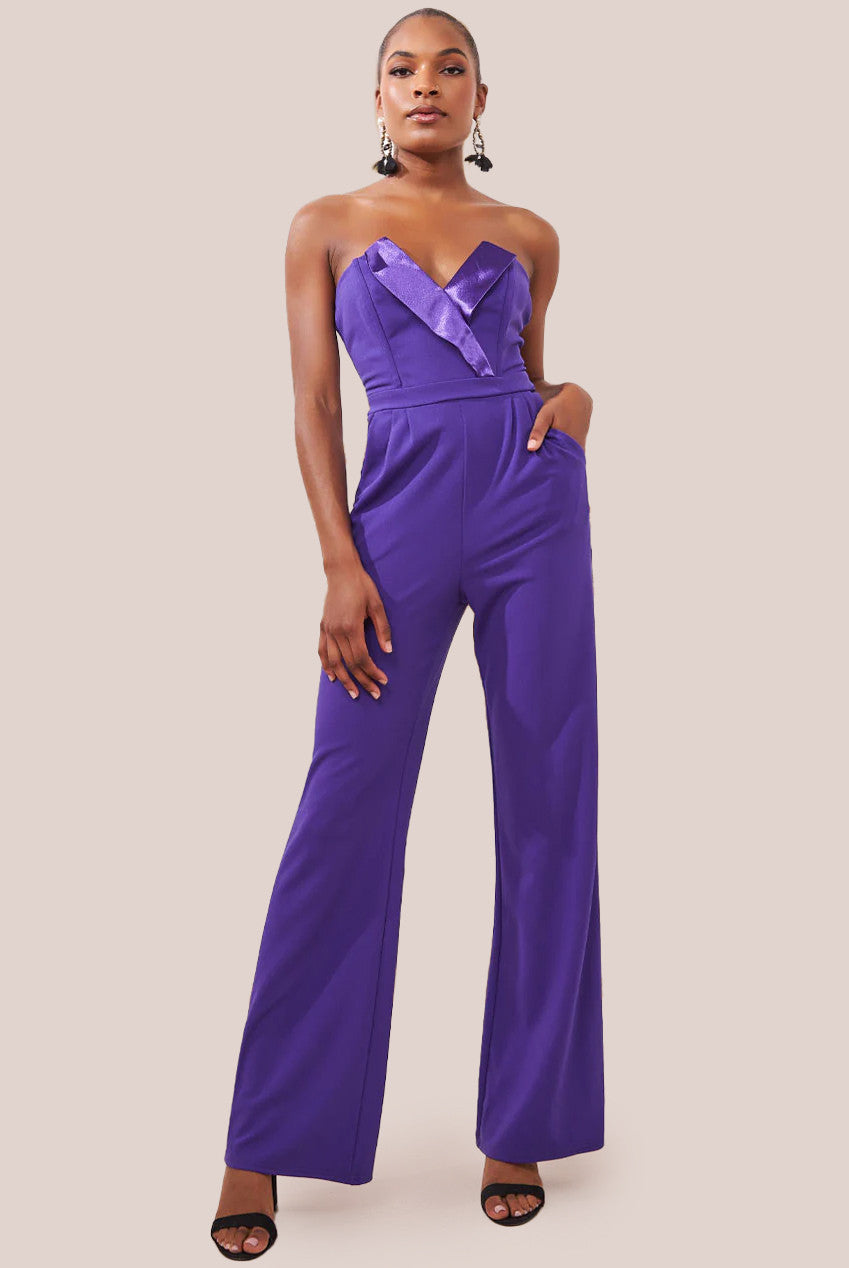 Satin Collar Scuba Jumpsuit - Purple TR299